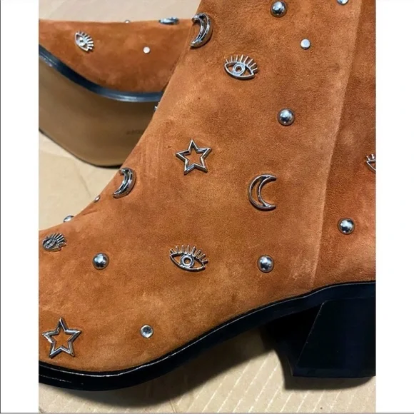 Rebecca Minkoff Lizzie Celestial Brown Suede Studded Bootie Boot